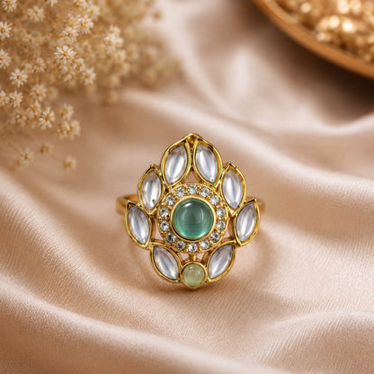 Paris Green Color Kundan Ring with Elegant Festive Jewelry Style