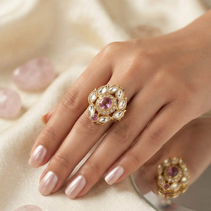 Violet Color Kundan Ring with Beautiful Handmade Ethnic Fashion Style
