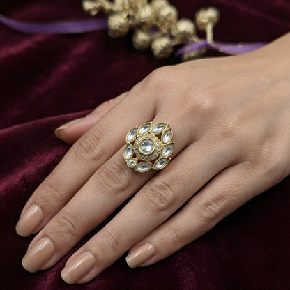 White Color Kundan Ring with Elegant Traditional Designer Jewelry Style
