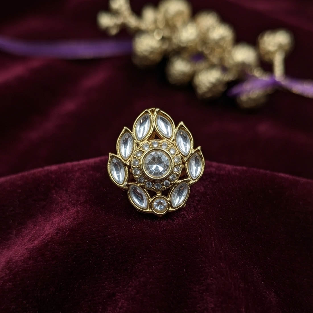White Color Kundan Ring with Elegant Traditional Designer Jewelry Style