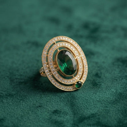 Green Color Kundan Ring Featuring Premium Handmade Traditional Jewelry Appeal