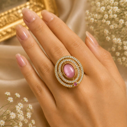 Light Pink Color Kundan Ring Featuring Elegant Handmade Traditional Style