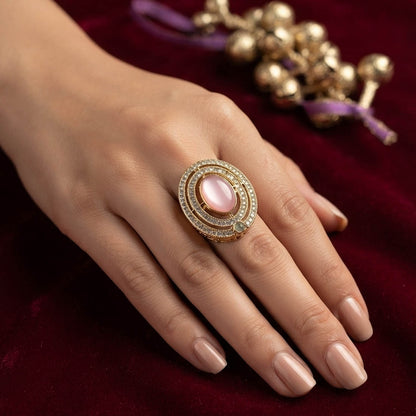 Light Pink & Light Green Color Kundan Ring with Beautiful Ethnic Appeal