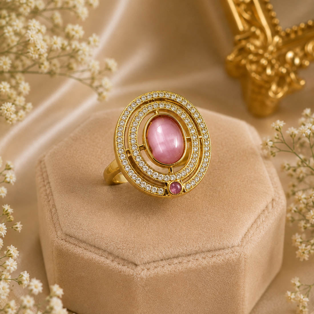 Light Pink Color Kundan Ring Featuring Elegant Handmade Traditional Style