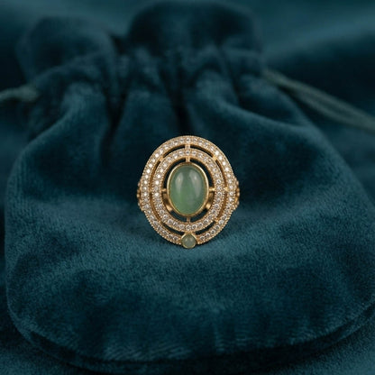 Paris Green Color Kundan Ring with Royal Designer Jewelry Appeal