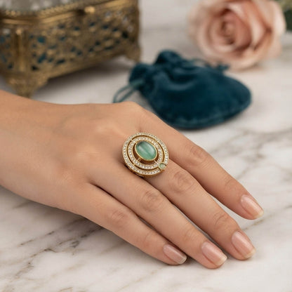 Paris Green Color Kundan Ring with Royal Designer Jewelry Appeal