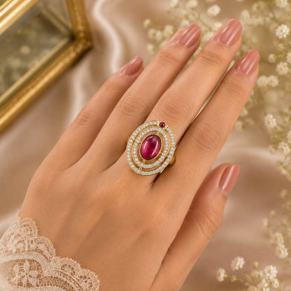 Pinkish Purple Color Kundan Ring with Stylish Ethnic Designer Finish