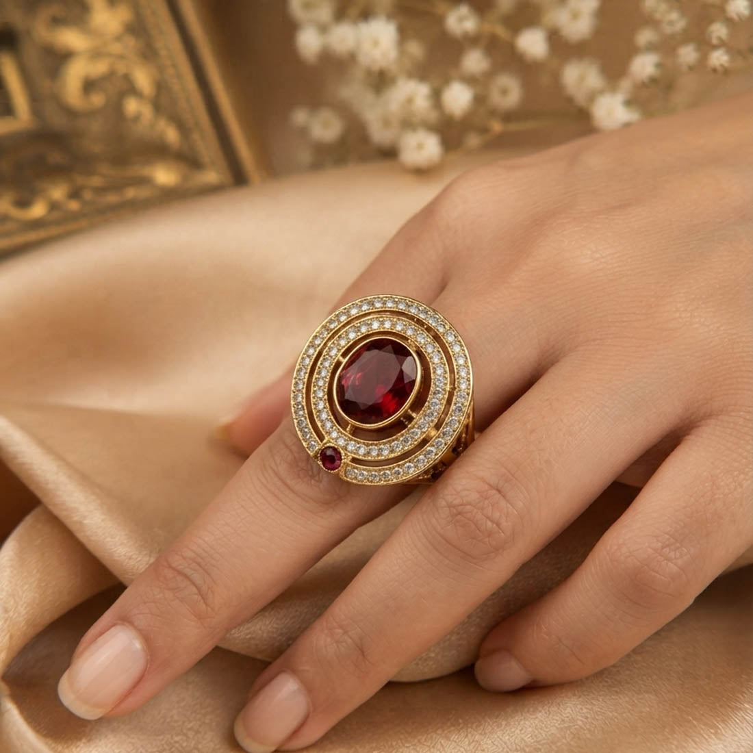 Red Color Kundan Ring with Elegant Designer Festive Fashion Style