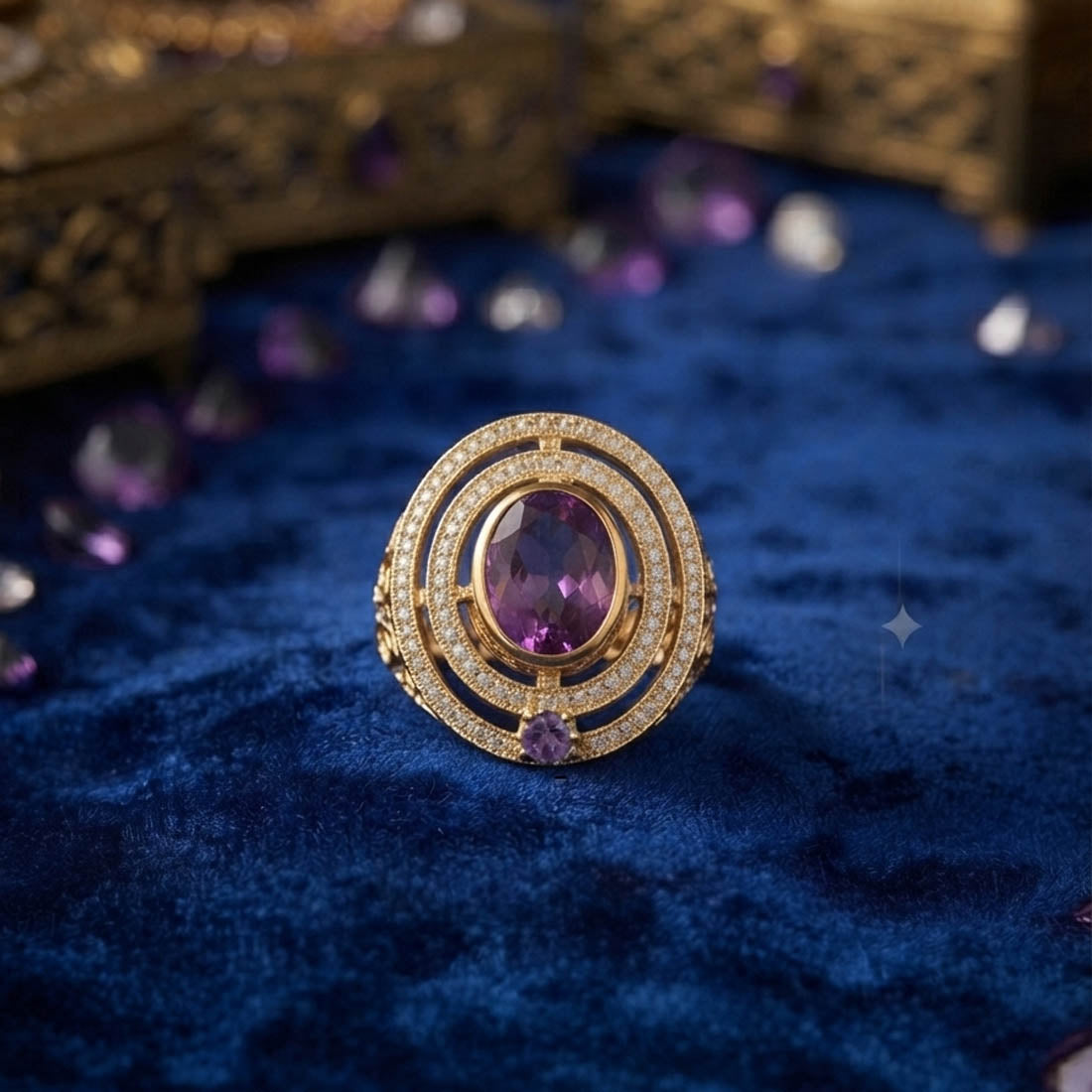 Violet Color Kundan Ring Featuring Beautiful Festive Traditional Fashion Style