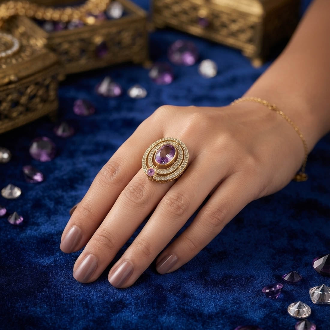 Violet Color Kundan Ring Featuring Beautiful Festive Traditional Fashion Style