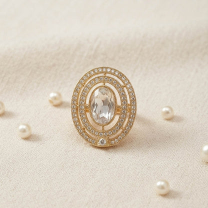 White Color Kundan Ring Featuring Graceful Traditional Jewelry Appeal