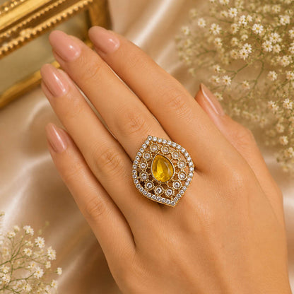 Light Yellow Color Kundan Ring with Beautiful Handmade Jewelry Appeal