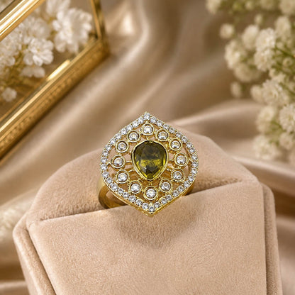 Olive Green Color Kundan Ring with Elegant Ethnic Designer Appeal