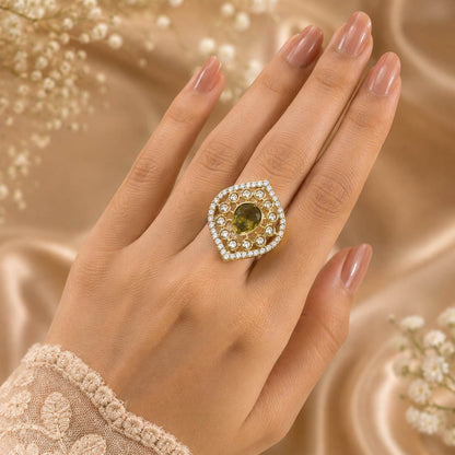 Olive Green Color Kundan Ring with Elegant Ethnic Designer Appeal