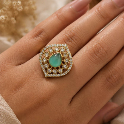 Paris Green Color Kundan Ring with Beautiful Festive Fashion Appeal