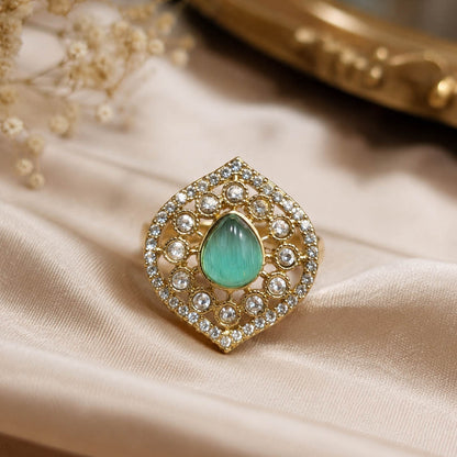 Paris Green Color Kundan Ring with Beautiful Festive Fashion Appeal