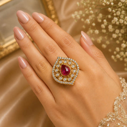 Pinkish Purple Color Kundan Ring Featuring Royal Traditional Designer Style