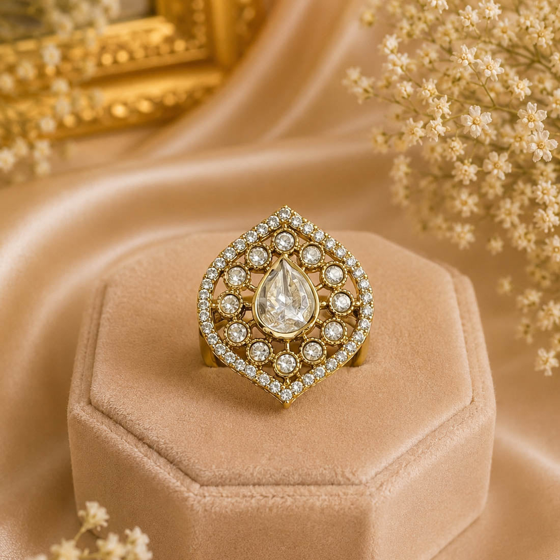 White Color Kundan Ring Crafted with Premium Traditional Designer Finish