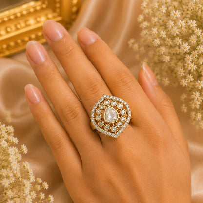 White Color Kundan Ring Crafted with Premium Traditional Designer Finish