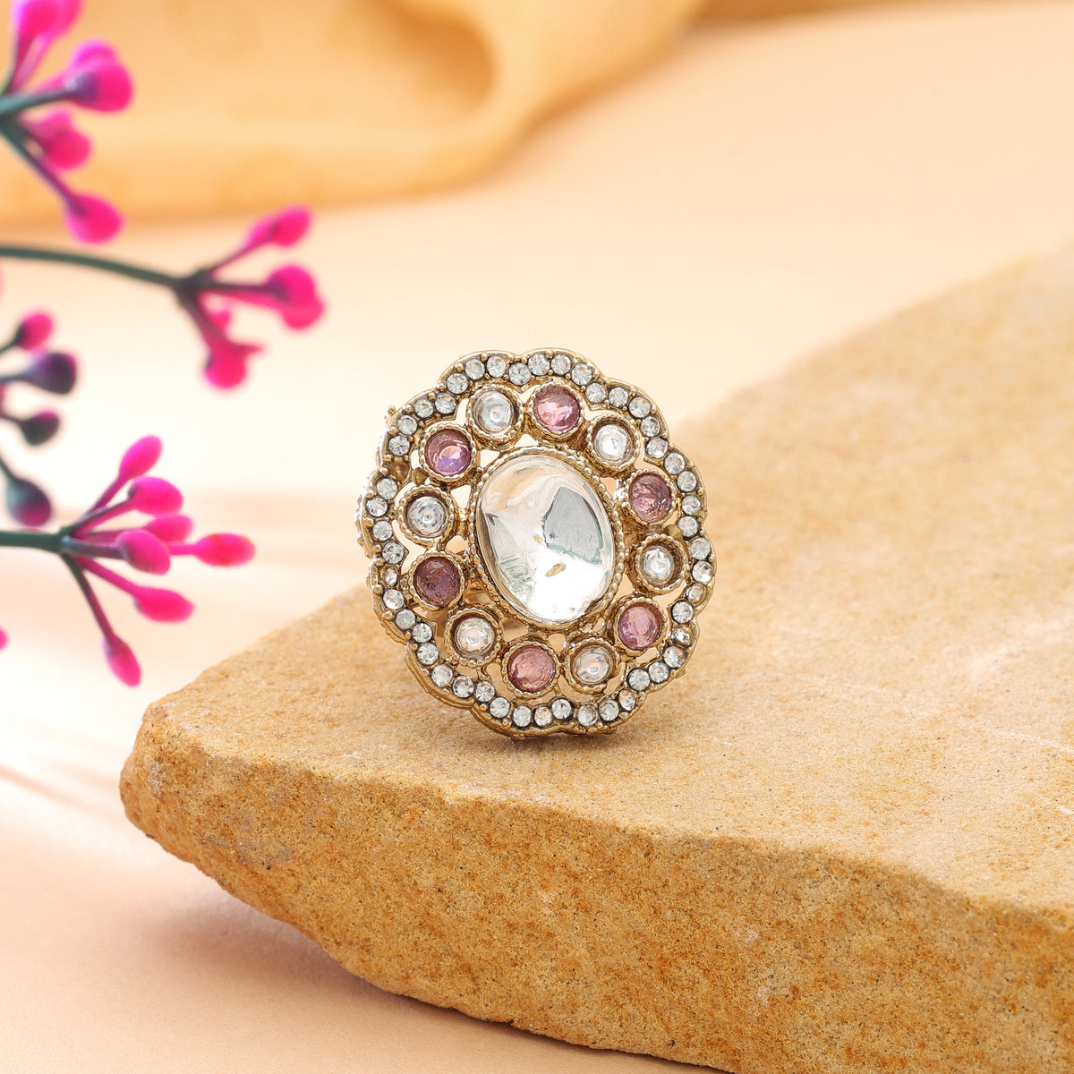 Light Purple Color Kundan Ring with Graceful Ethnic Jewelry Appeal