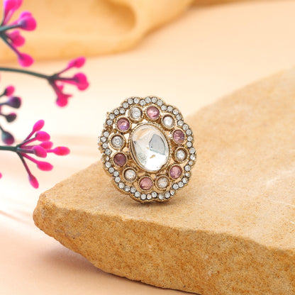 Light Purple Color Kundan Ring with Graceful Ethnic Jewelry Appeal