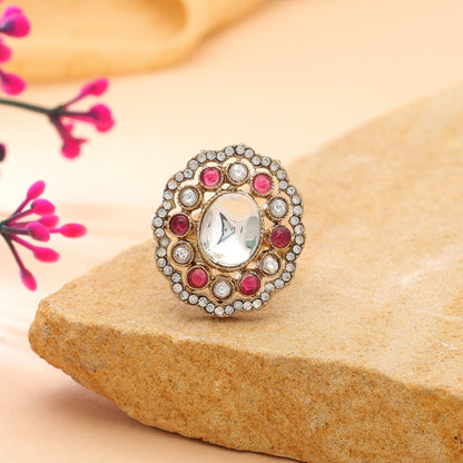 Red Color Kundan Ring with Premium Traditional Fashion Appeal