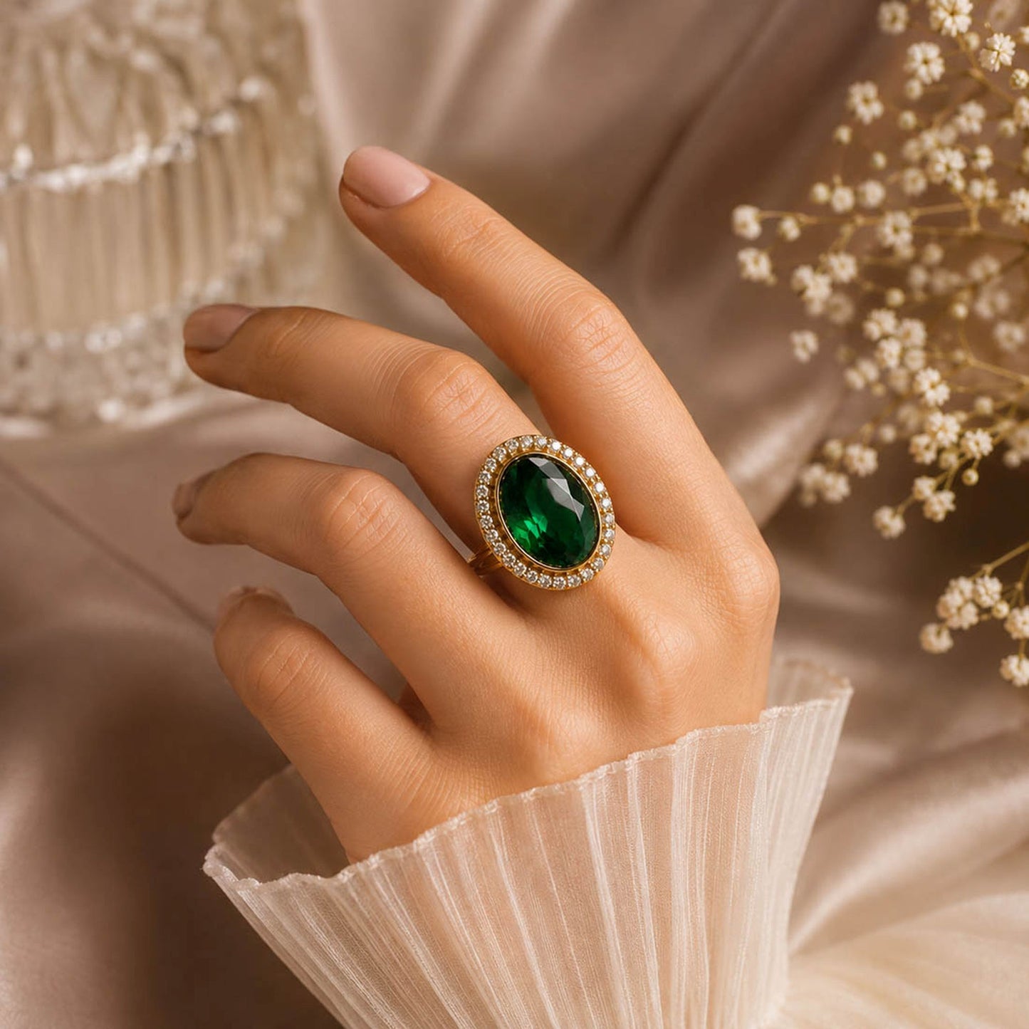 Green Color Kundan Ring Featuring Premium Festive Designer Appeal