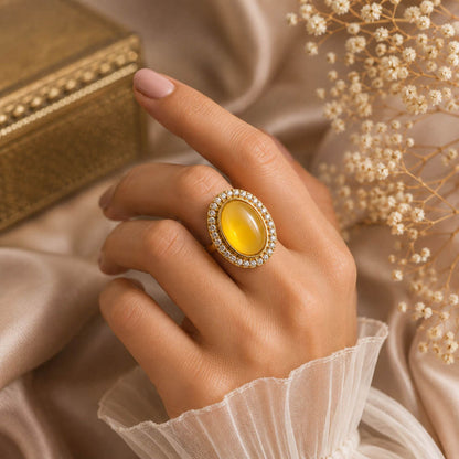 Orange Color Kundan Ring with Beautiful Festive Handmade Jewelry Style