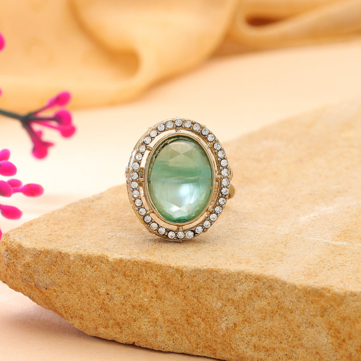 Paris Green Color Kundan Ring Featuring Royal Ethnic Designer Appeal