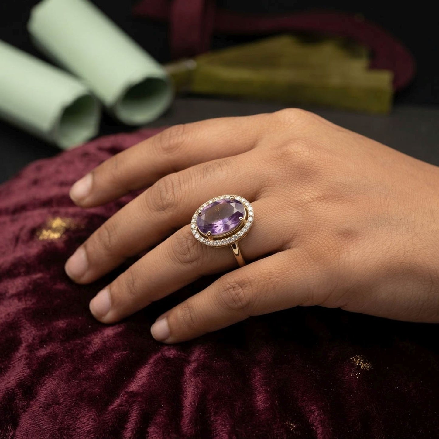 Purple Color Kundan Ring Featuring Stylish Ethnic Fashion Appeal