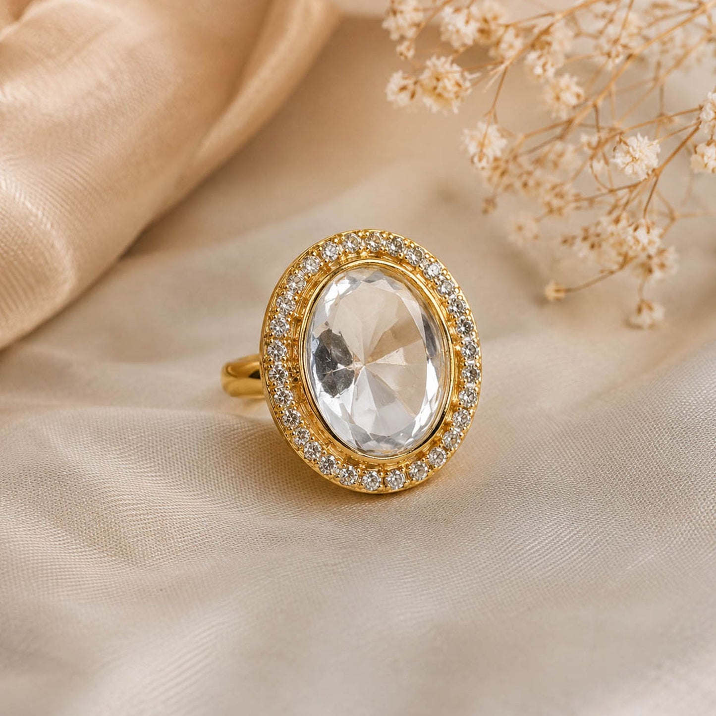 White Color Kundan Ring with Beautiful Handmade Traditional Jewelry Finish