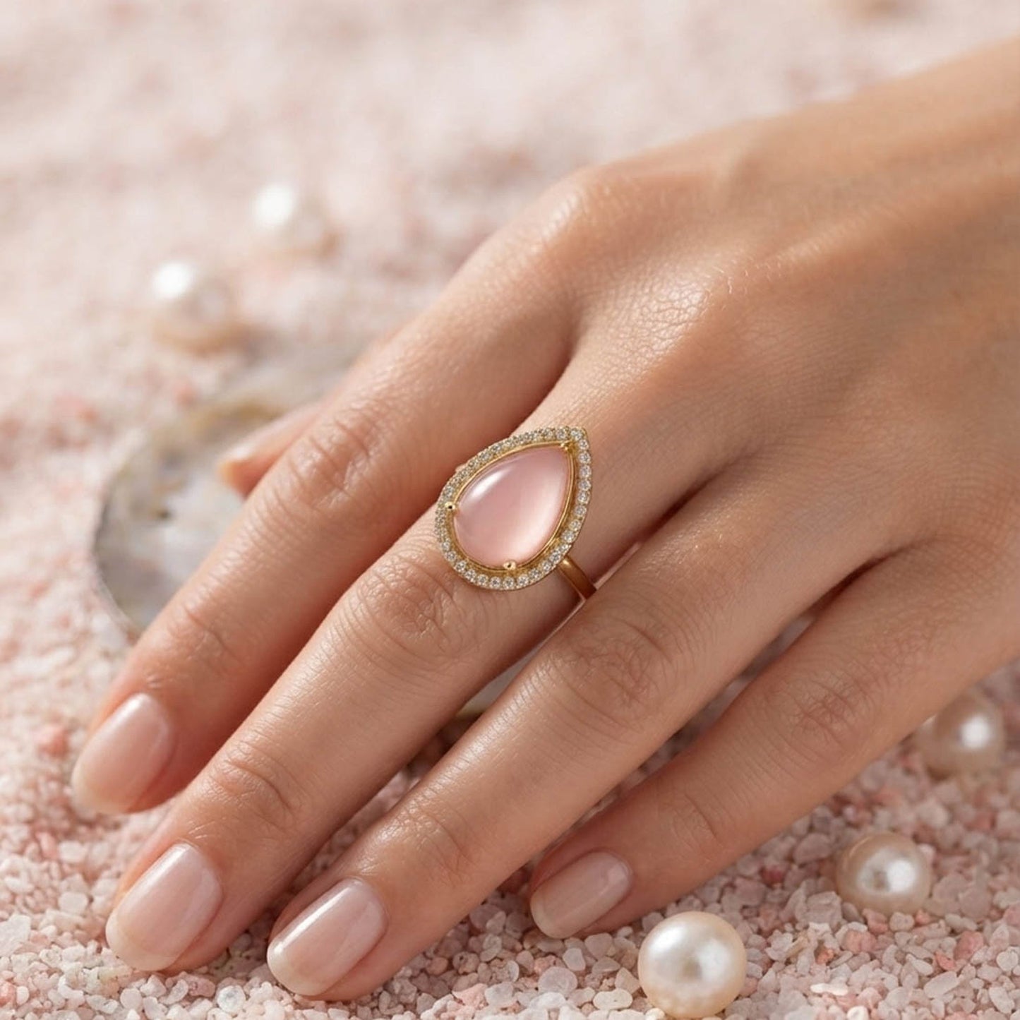 Light Pink Color Kundan Ring with Stylish Ethnic Jewelry Finish