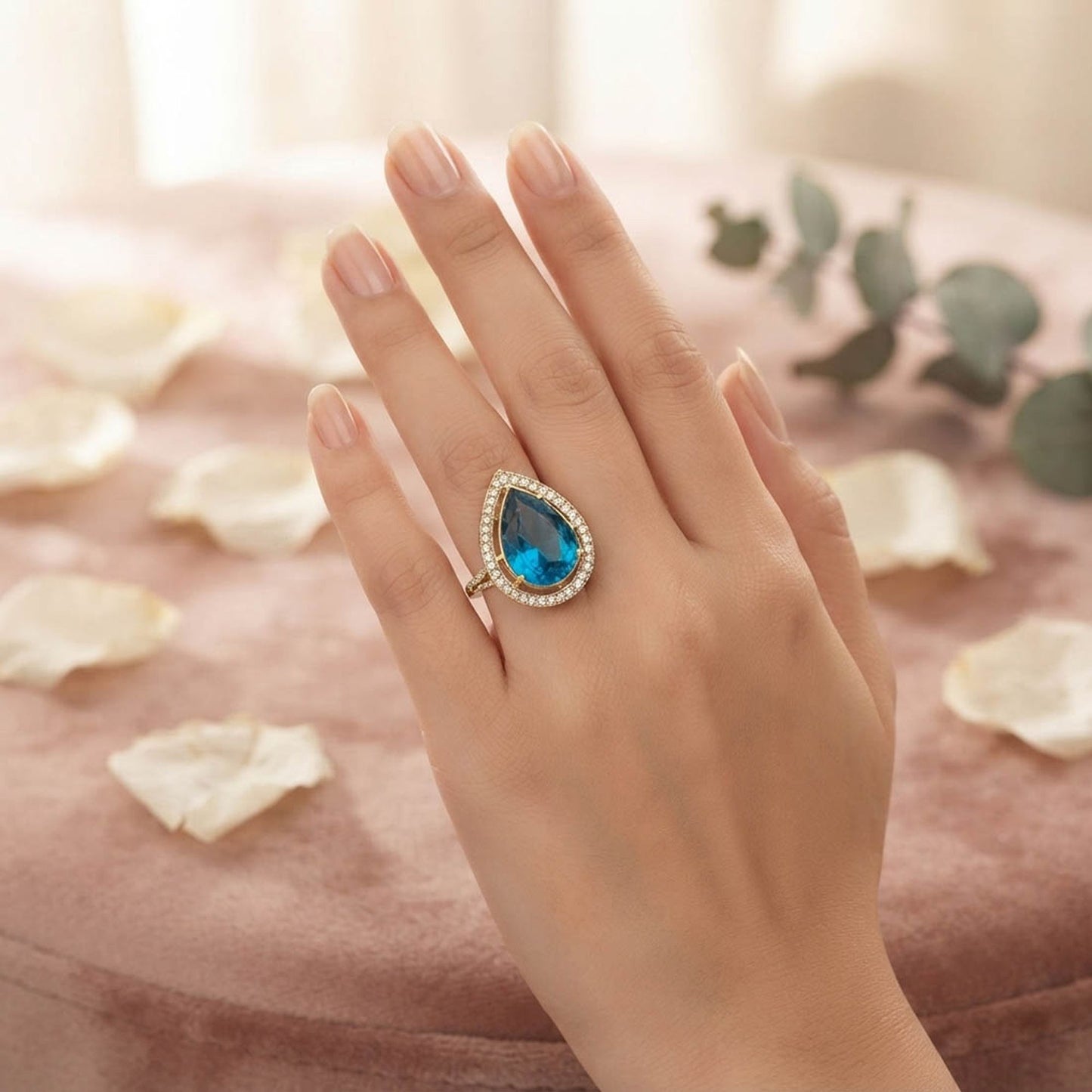 Teal Blue Color Kundan Ring Featuring Beautiful Handmade Fashion Style