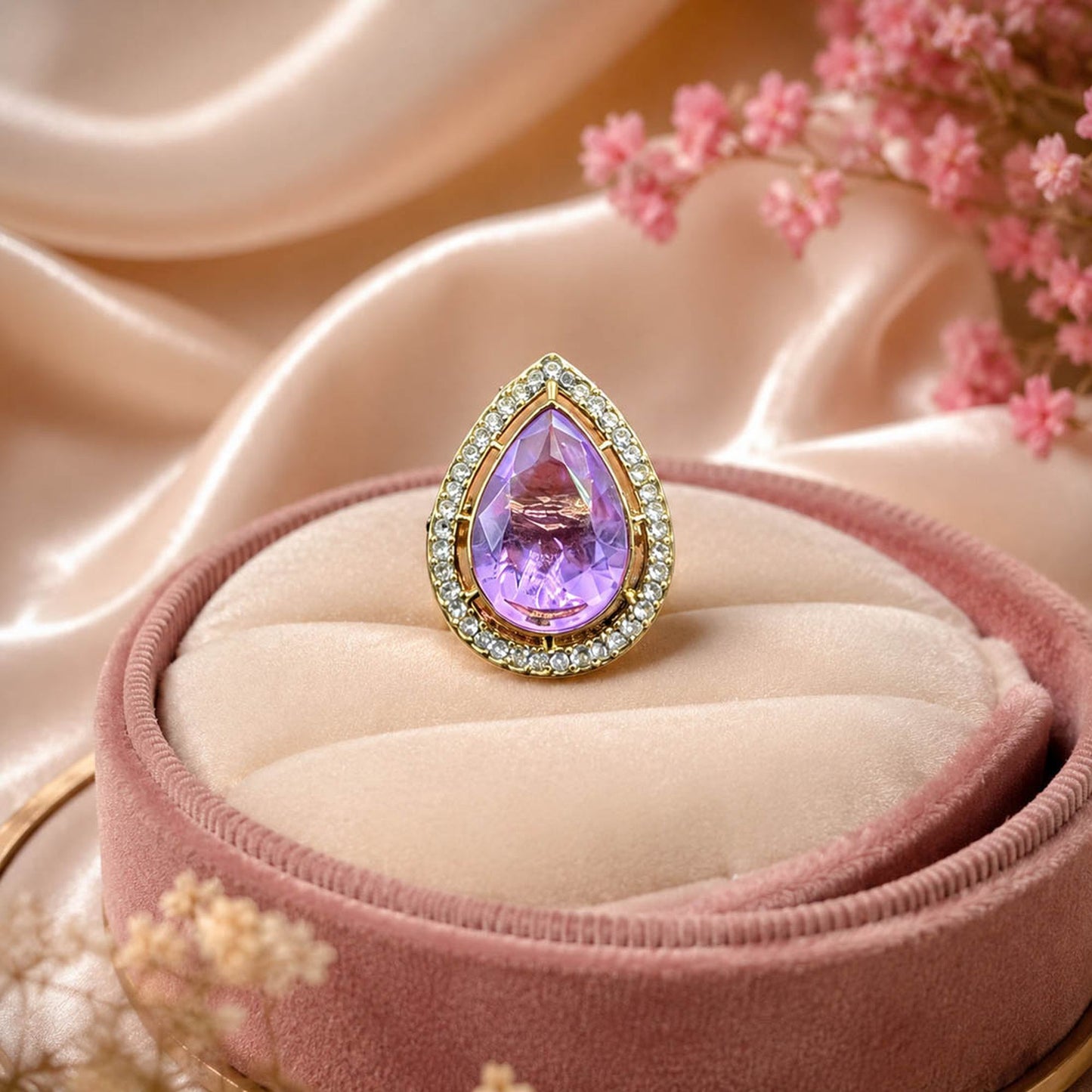 Violet Color Kundan Ring with Elegant Festive Handmade Style