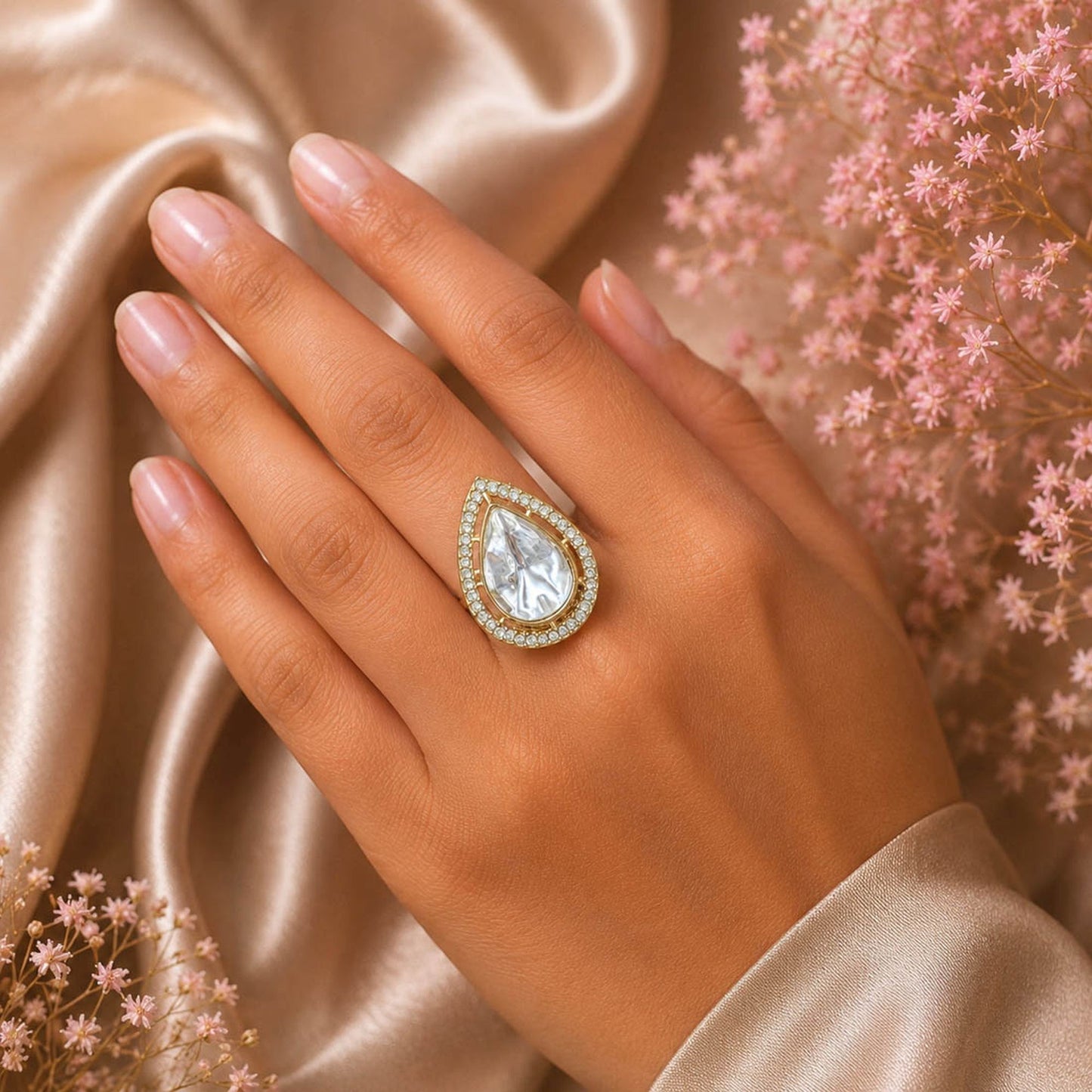White Color Kundan Ring Featuring Beautiful Ethnic Jewelry Appeal