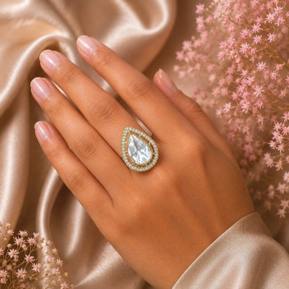 White Color Kundan Ring Featuring Beautiful Ethnic Jewelry Appeal