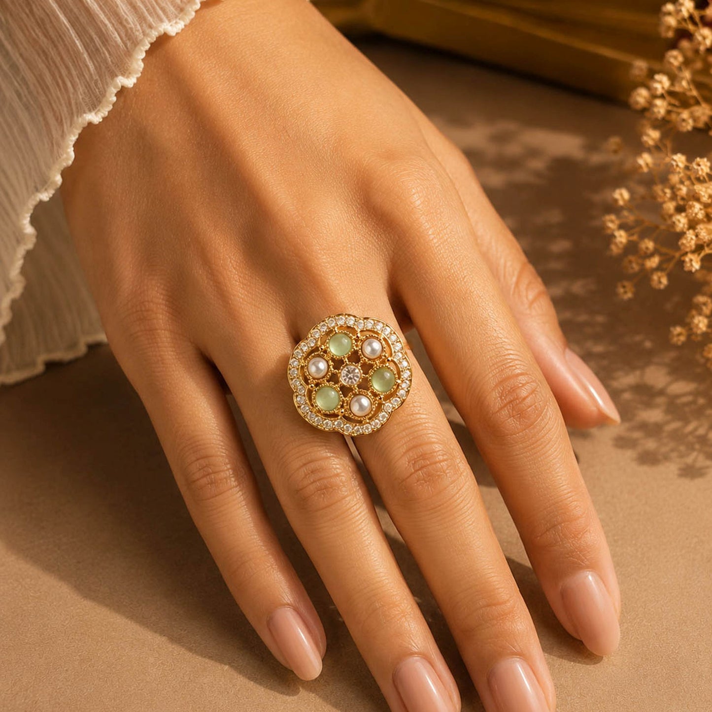 Multi Color Kundan Ring Featuring Beautiful Festive Designer Fashion Style