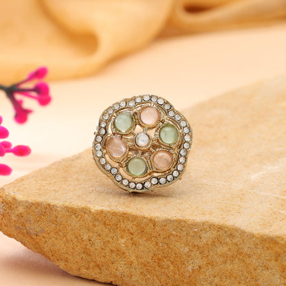 Paris Green Color Kundan Ring with Royal Traditional Jewelry Appeal