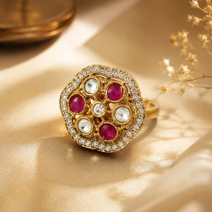 Purple Color Kundan Ring Featuring Premium Handmade Traditional Style