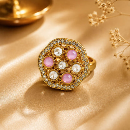 Violet Color Kundan Ring with Stylish Ethnic Jewelry Appeal