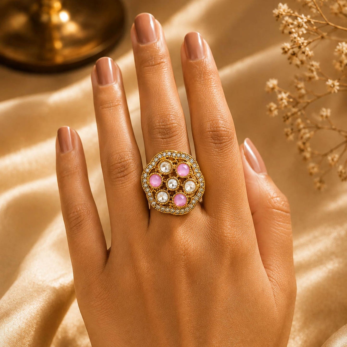 Violet Color Kundan Ring with Stylish Ethnic Jewelry Appeal