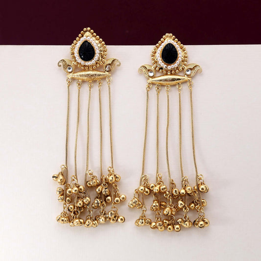 Black Color Gorgeous Antique Finish Long Kasmiri Earrings For Ethnic Attire