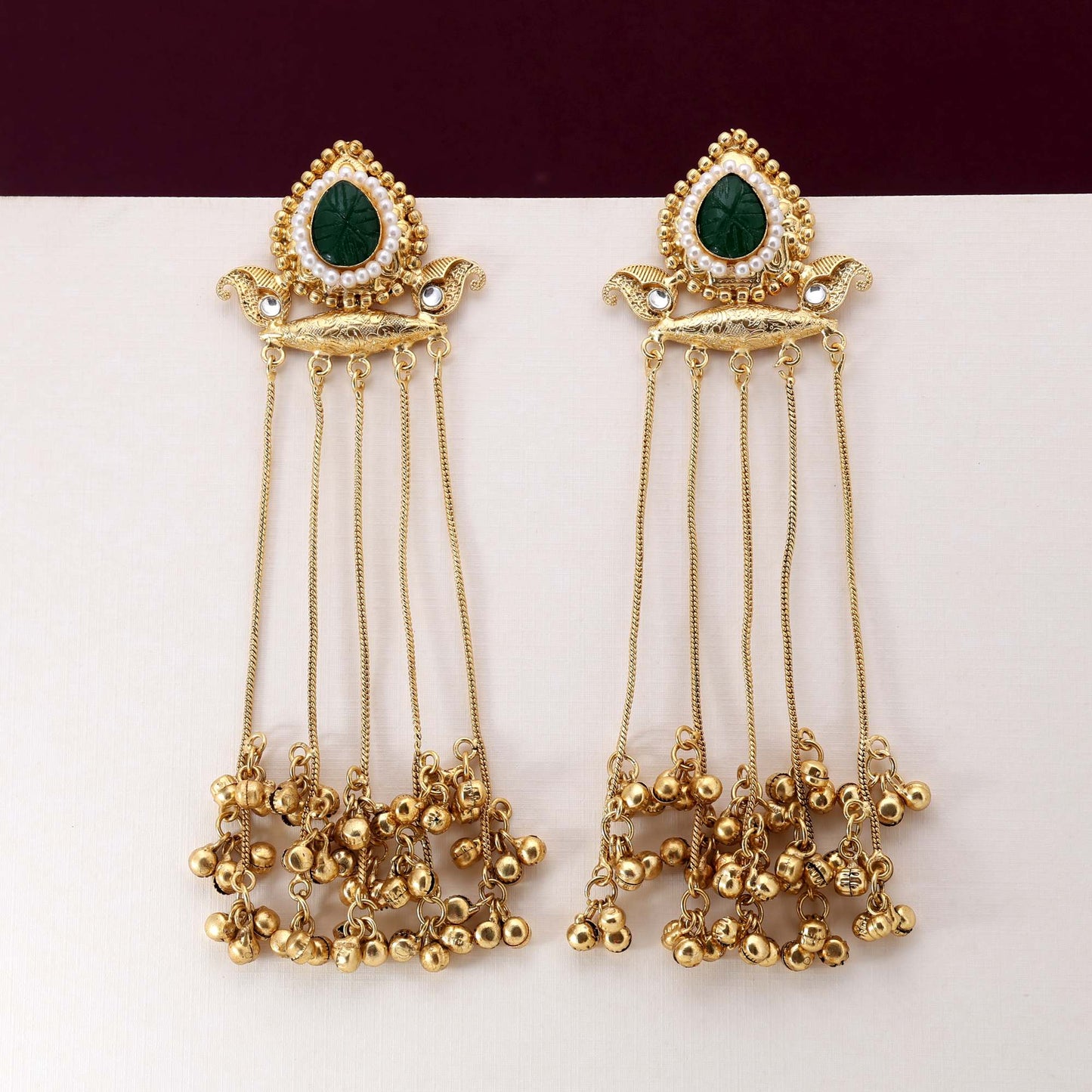 Green Color Royal Ethnic Style Long Kashmiri Earrings For Women And Girls