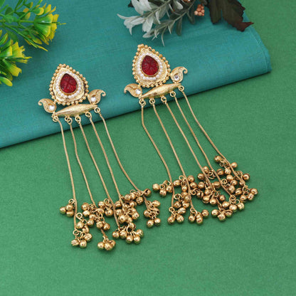 Maroon Color Elegant Traditional Long Kashmiri Earrings For Festive And Party Wear