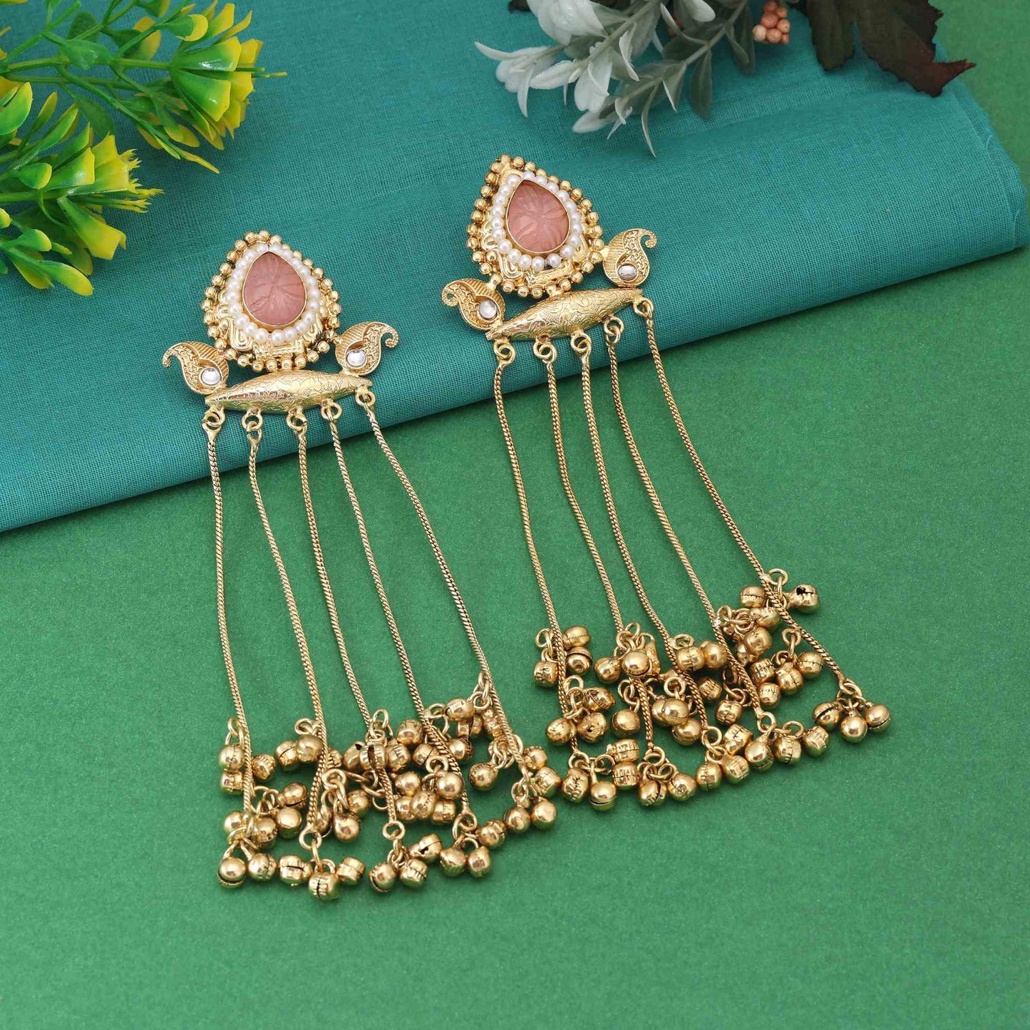 Pink Color Beautiful Designer Long Kashmiri Earrings For Wedding And Traditional Look