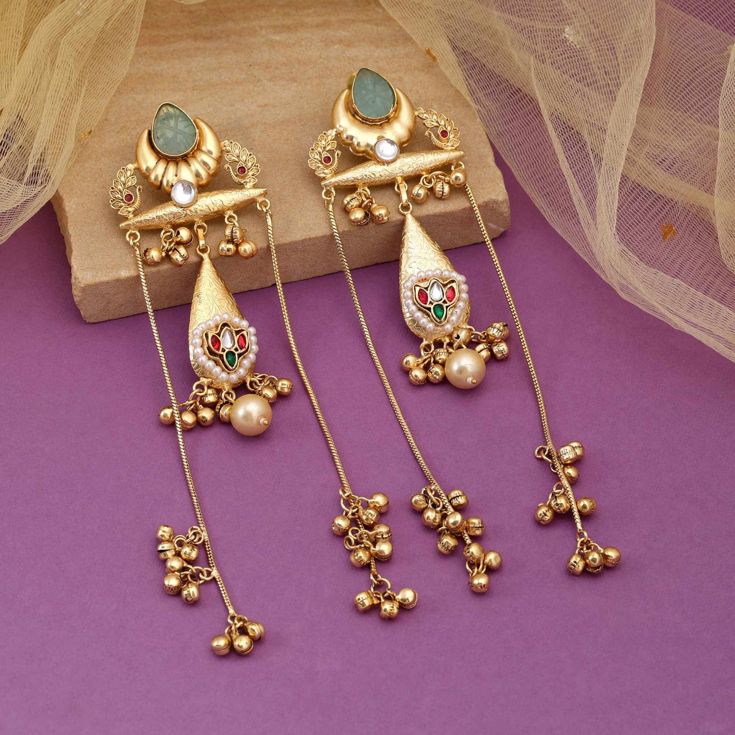 Sky Blue Color Handcrafted Stylish Long Kashmiri Earrings For Festive Occasions