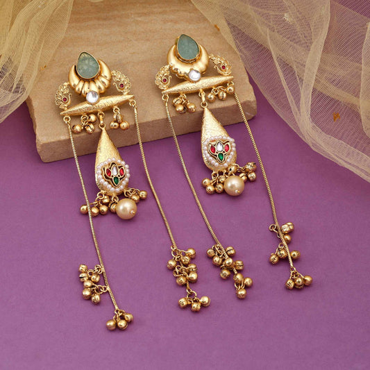 Sky Blue Color Handcrafted Stylish Long Kasmiri Earrings For Festive Occasions