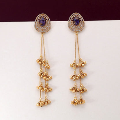Blue Color Premium Handcrafted Long Kashmiri Earrings For Wedding And Party Outfits