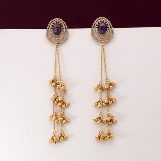 Blue Color Premium Handcrafted Long Kasmiri Earrings For Wedding And Party Outfits