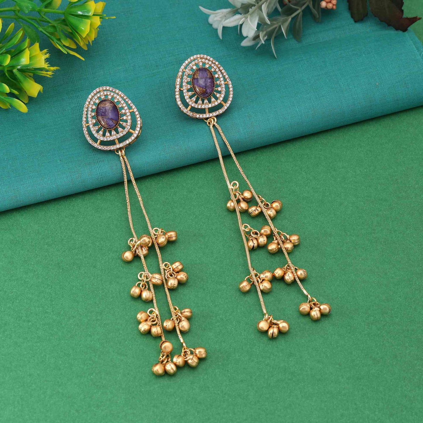 Blue Color Premium Handcrafted Long Kashmiri Earrings For Wedding And Party Outfits